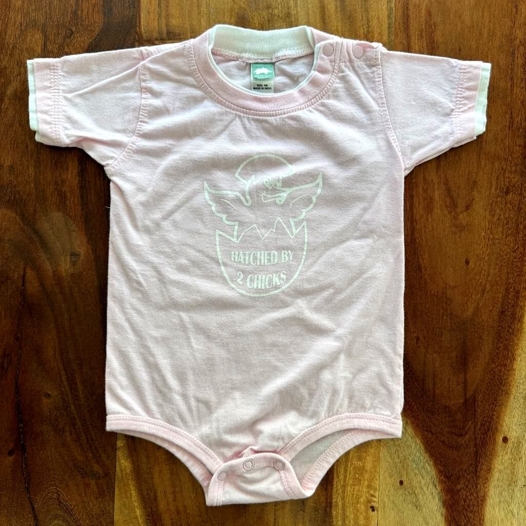 Hatched By 2 Chicks One Piece Bodysuit - Baby 6 Mos - LESBIAN - Pink - New