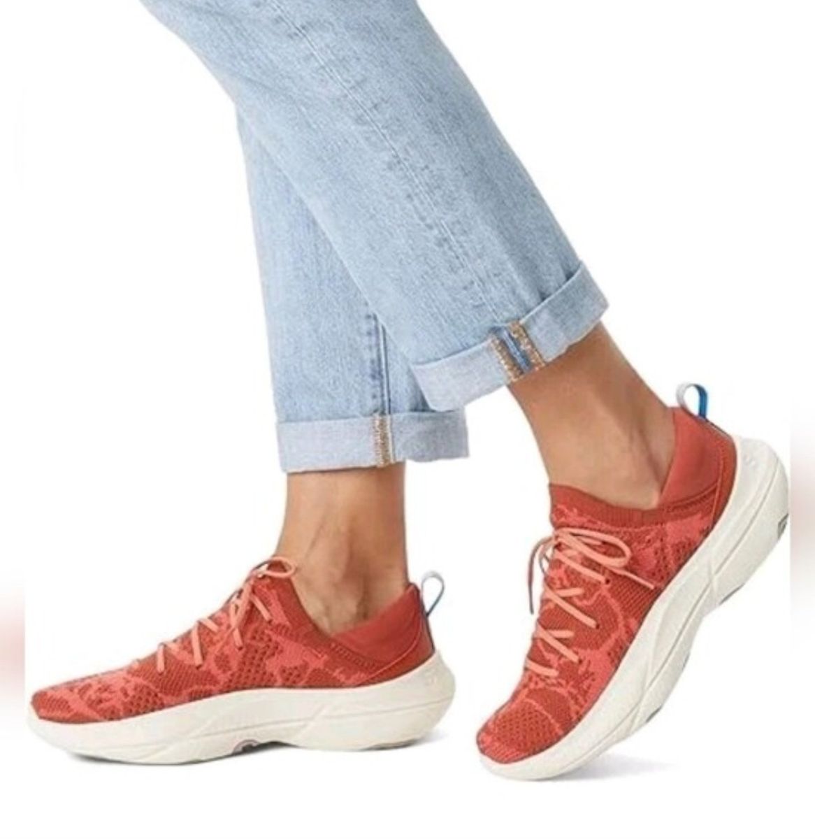 Sorel Explore Blitz Stride Knit Pull On Sneakers Running Shoe Red & Orange 8.5