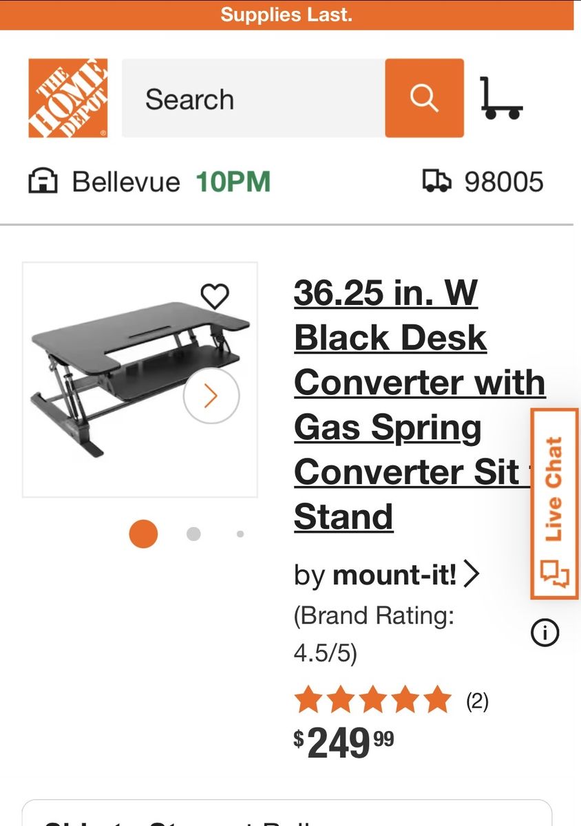 Mount-It! 36.25" Black Standing Desk Converter with Gas Spring Sit-Stand Workstation
