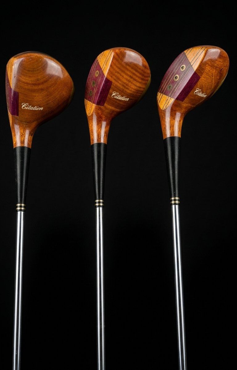 H&B PowerBilt Citation Persimmon Wood Golf Club Set 1, 3, 5 Drivers Right Hand