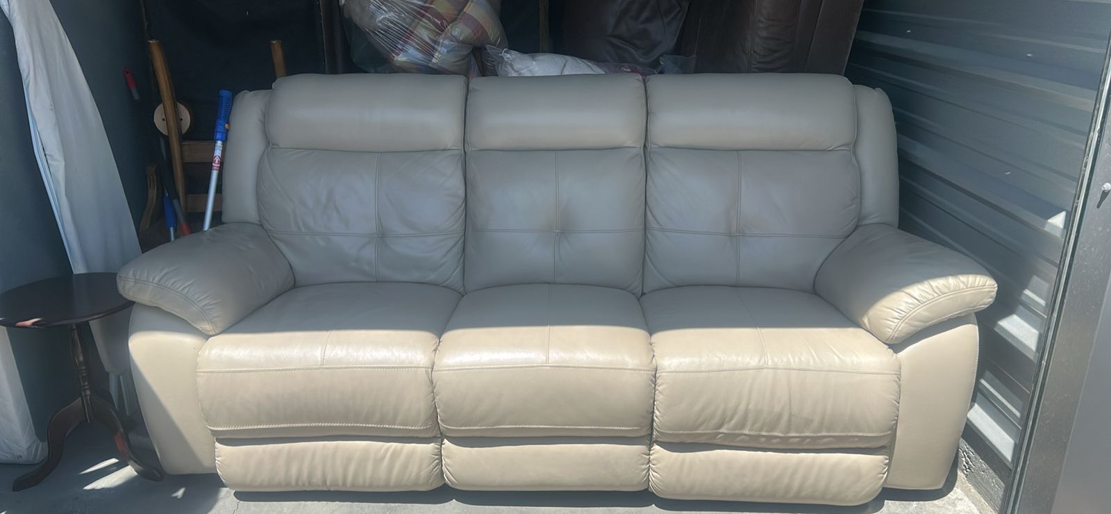 Leather Cream Colored  Couch with Recliners      On