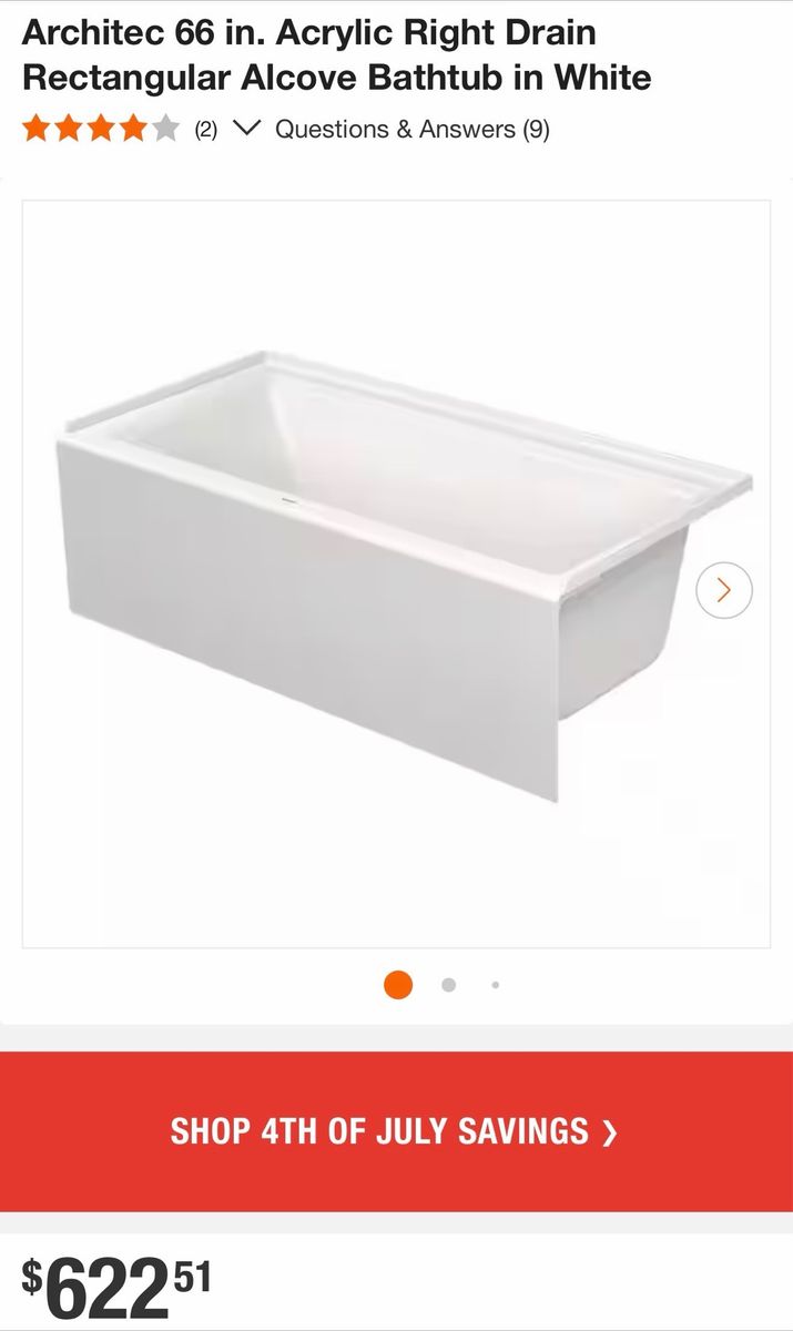 Architec 66 in. Rectangular Bathtub