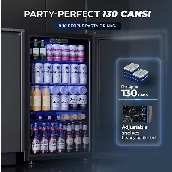 17.7 in.W Single Zone 130-Cans Freestanding Beverage Refrigerator Cooler in Black