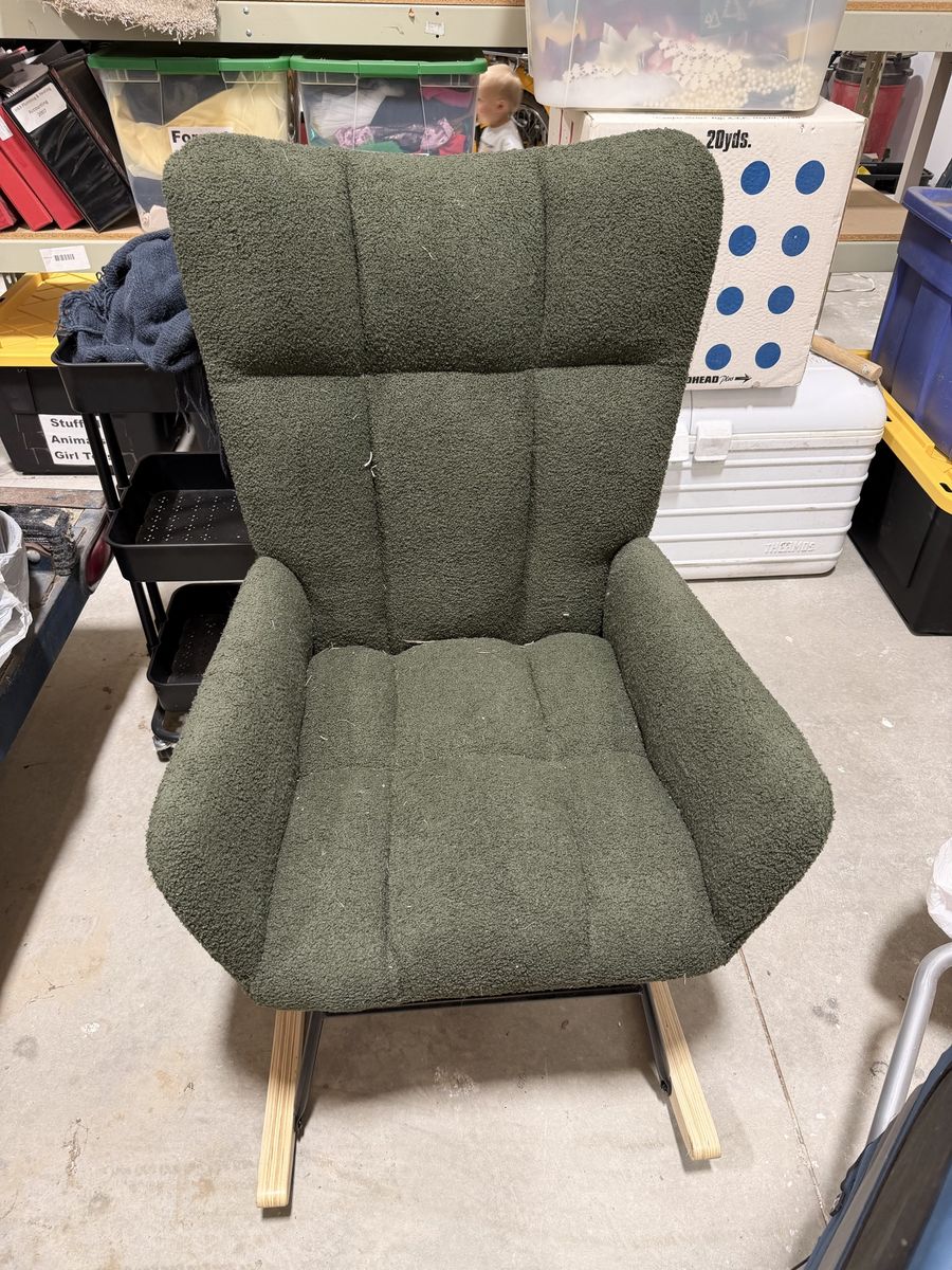 Green Boucle Fabric Modern Rocking Chair with Wooden Runners