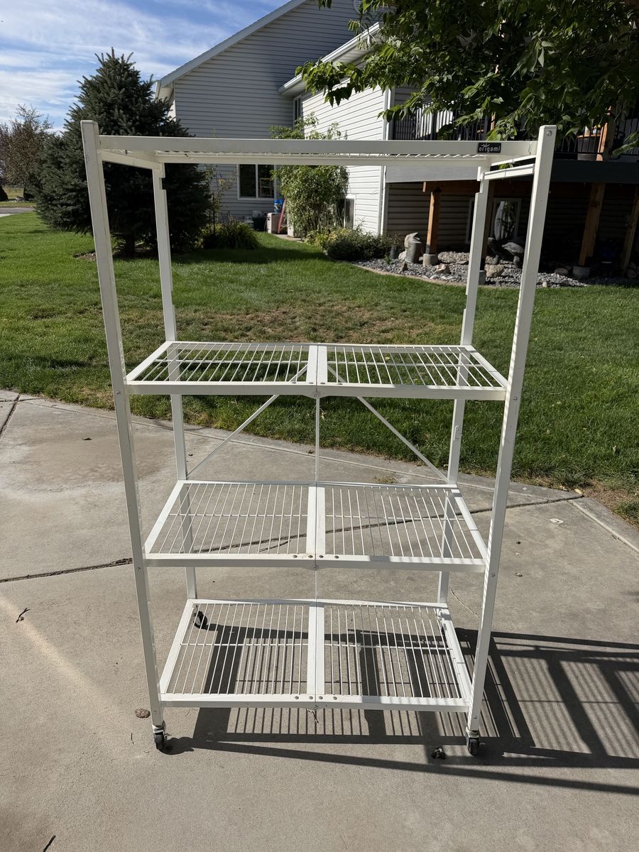 Origami White Metal Rolling Storage Rack with 4 Shelves