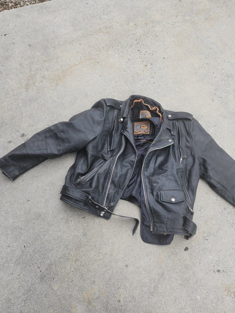 First Genuine Leather Men's Biker Jacket - Size Large