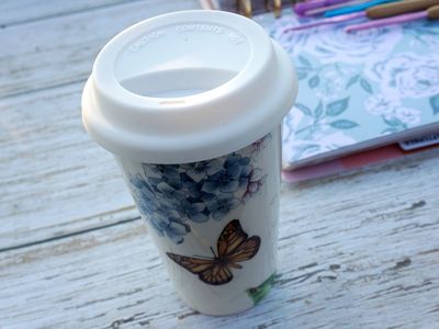 Lenox Butterly Meadow Ceramic Travel Mug for Coffee, Tea and Hot Beverages