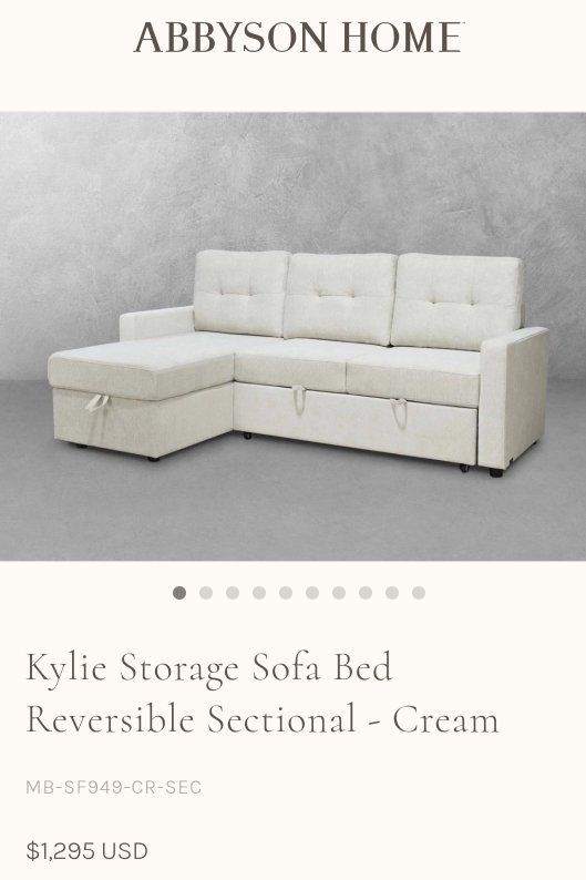 Abbyson Home Kylie Cream Reversible Storage Sofa Bed Sectional - 82" Wide