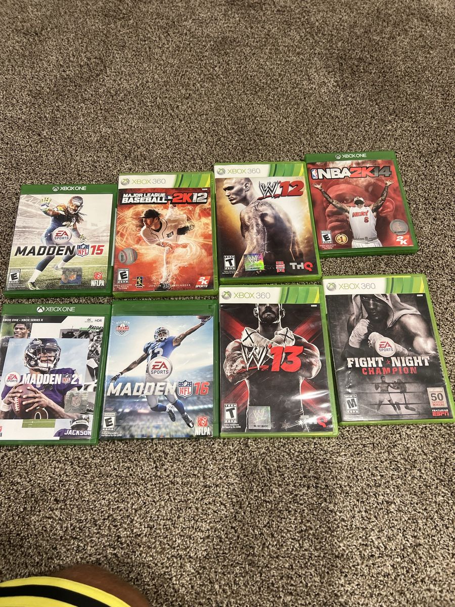 Xbox One & 360 Sports Game Lot: Madden 15/16/21, MLB 2K12, NBA 2K14, WWE '12/'13, Fight Night Champion