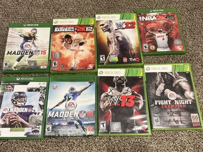 Xbox One & 360 Sports Game Lot: Madden 15/16/21, MLB 2K12, NBA 2K14, WWE '12/'13, Fight Night Champion