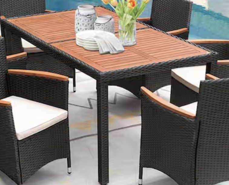 Brand New unassembled 59" x 36 Acacia and Wicker Outdoor Dining Table only, no chairs