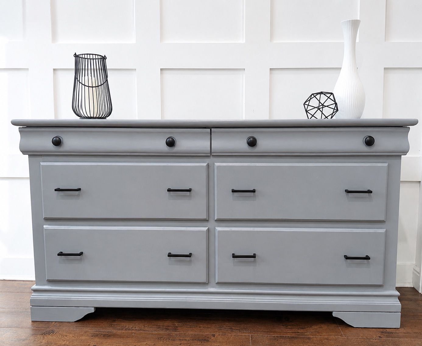 Large Gray Dresser with Black Hardware