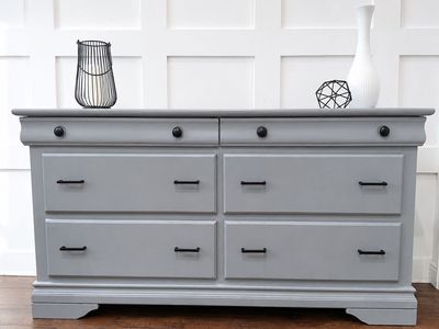 Large Gray Dresser with Black Hardware