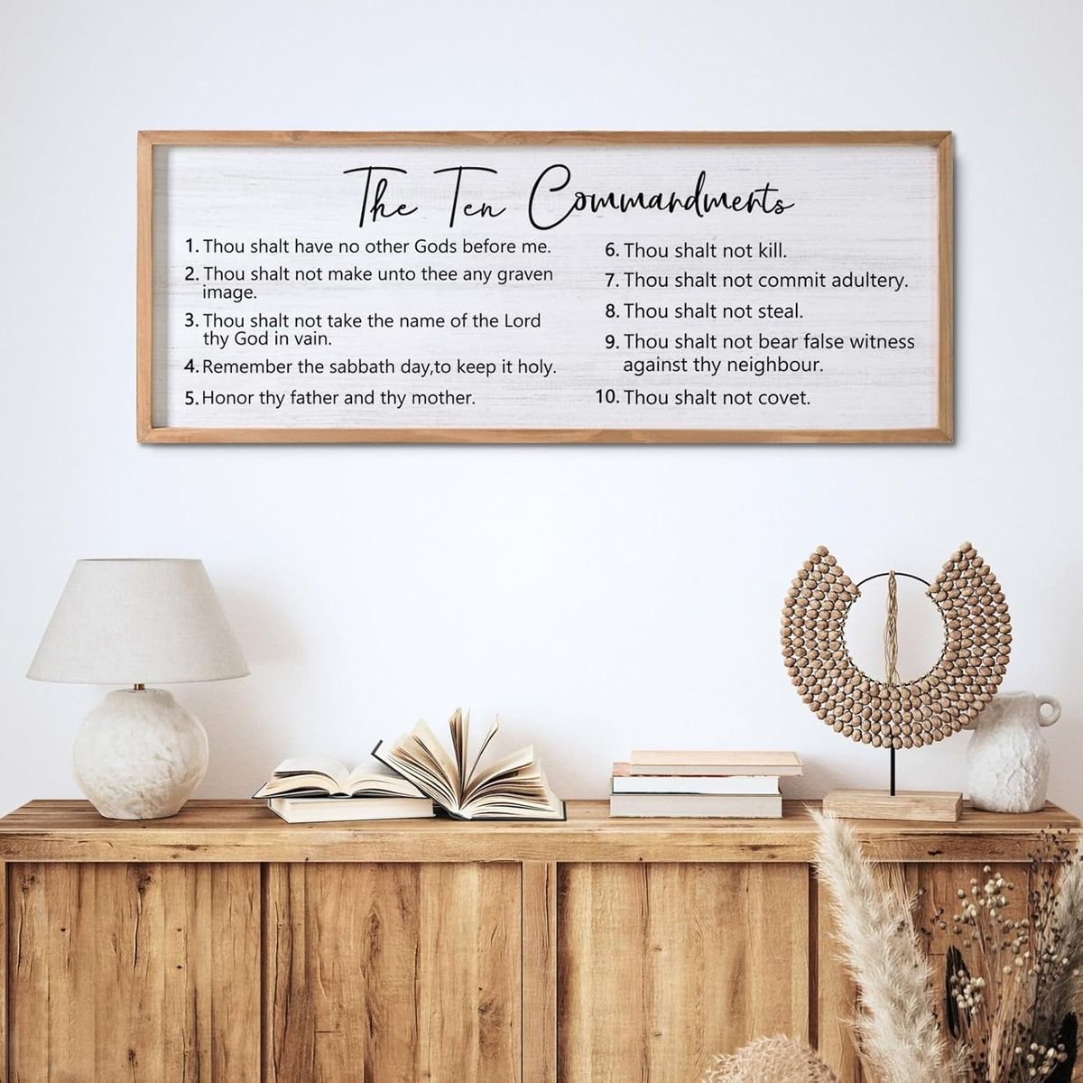 40"x15" The Ten Commandments Rustic Bible Verse Framed Wall Art, Neutral