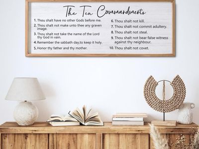 40"x15" The Ten Commandments Rustic Bible Verse Framed Wall Art, Neutral