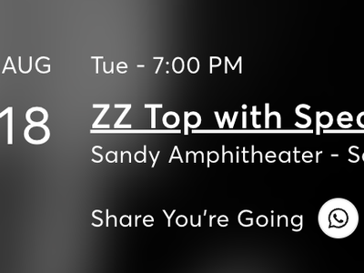 2 ZZ Top & Cheap Trick Concert Tickets - Sandy Amphitheater Aug 18 - Sec 8 Row W - Center Section Aisle Seats!!!