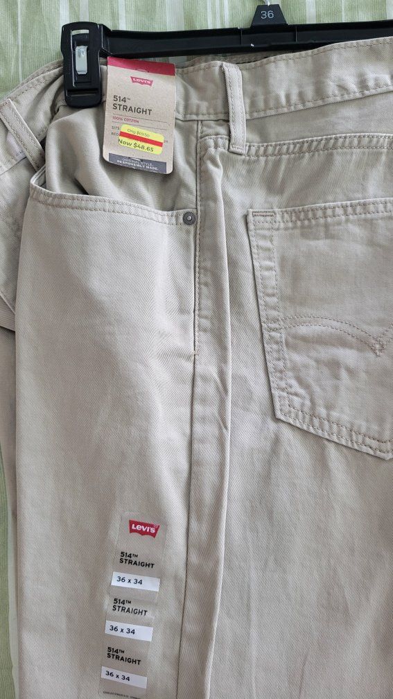 Levi's Men's 514 Straight Fit Jeans - Khaki - Size 36x34 - New with Tags