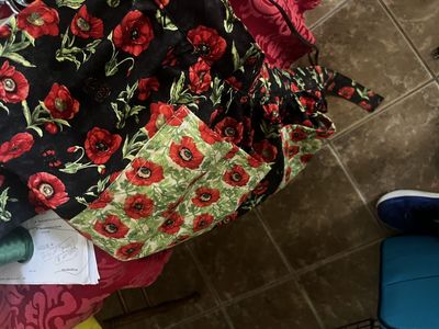 Handmade Half Apron with Red Poppy Floral Print - 52" Ties, 16" Length
