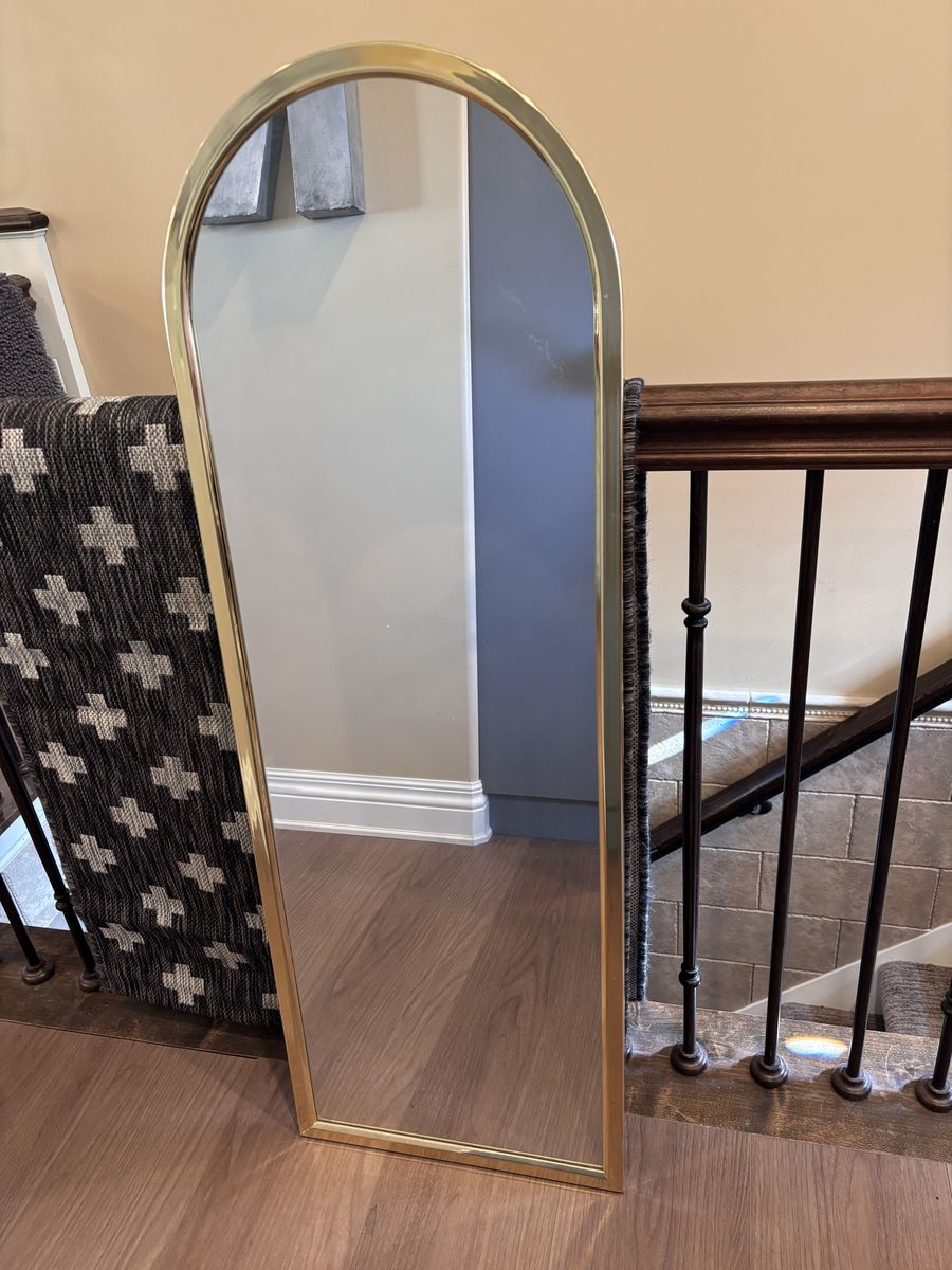 Vintage Mid-Century Arched Brass Mirror 49 1/2x17