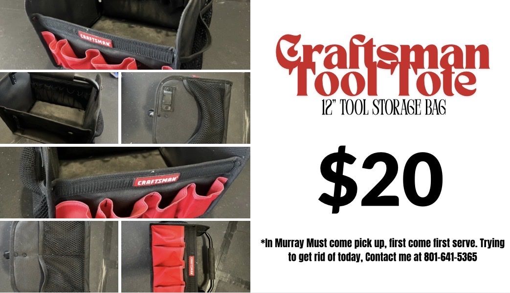 Craftsman 12" Tool Tote Bag - Durable Storage with Multiple Pockets