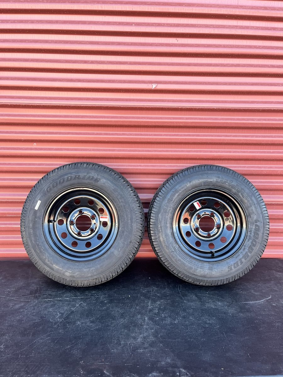 Set of Two Good Ride ST 175/80 D 13 Trailer Tires Mounted on New Black Mod Wheels 5 on 4.5 Brand New