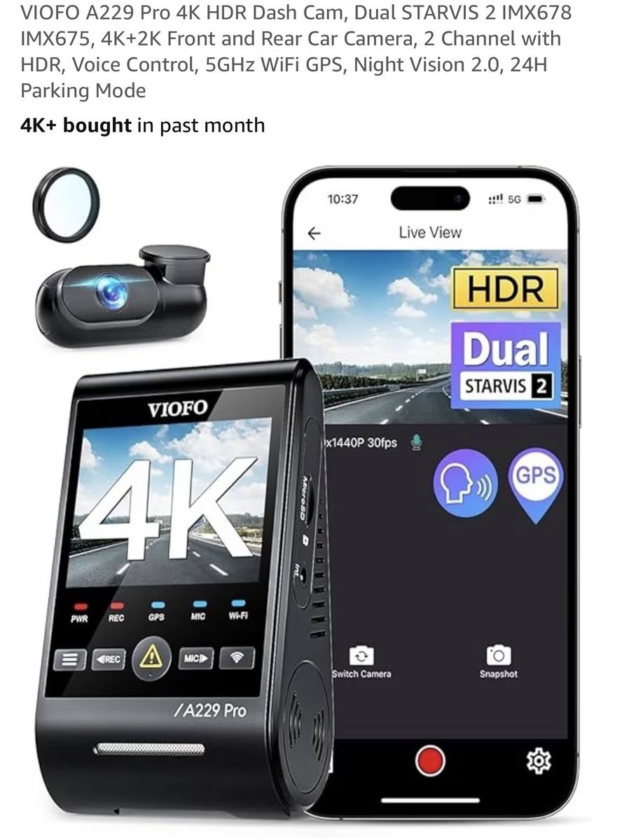 VIOFO A229 Pro 4K HDR Front and Rear Dash Cam