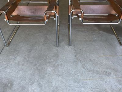 Wassily Style B3 Chairs - Brown Leather & Chrome Frame (Pair)
