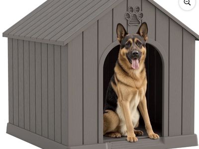 Large Outdoor Dog House - Weatherproof Plastic Pet Shelter for Medium to Large Dogs