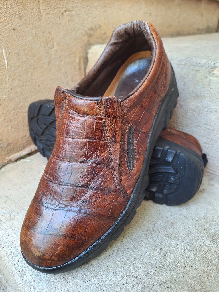 Nice Mens Roper Loafers Brown Leather Crocodile  Slip On Casual Shoes Sz-11.5