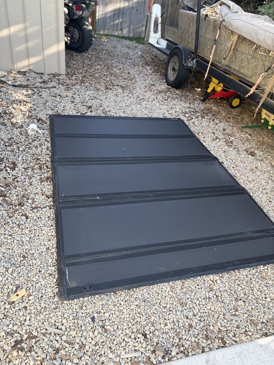 Used Black Truck Bed Tonneau Cover, Hard Folding, 64-67 inch length
