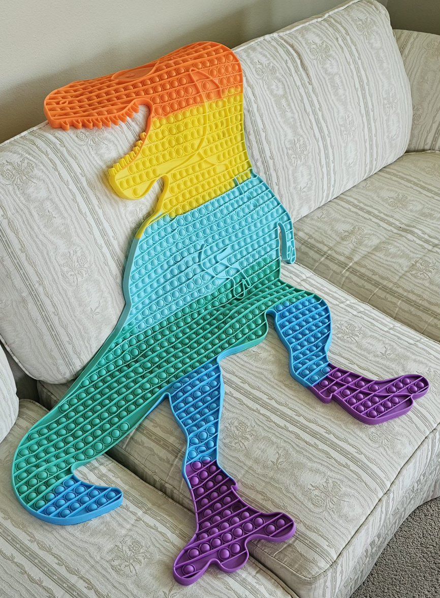 Giant Rainbow Dinosaur Pop It Fidget Toy - Large Sensory Bubble Popper 42"L