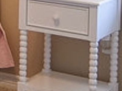 White Wood Spindle Leg Nightstand with Drawer and Shelf- set of 2