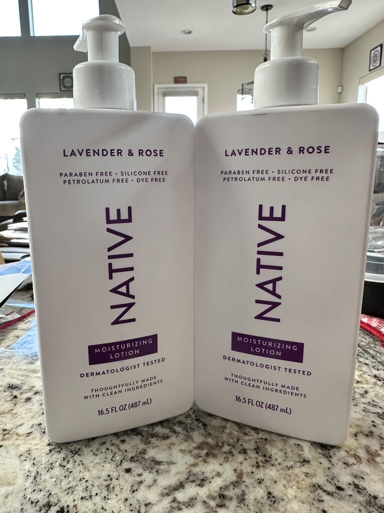 Brand New Native Lotions Rose &lavender 16.5oz 2pk