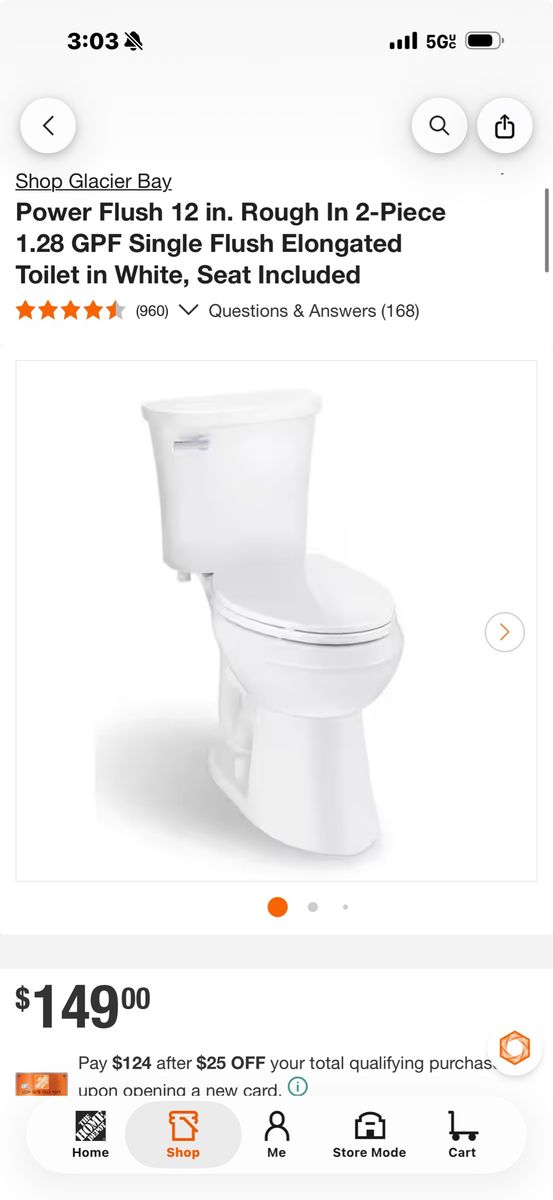 Glacier Bay Power Flush 12 in. Rough-In 2-Piece Elongated Toilet - White