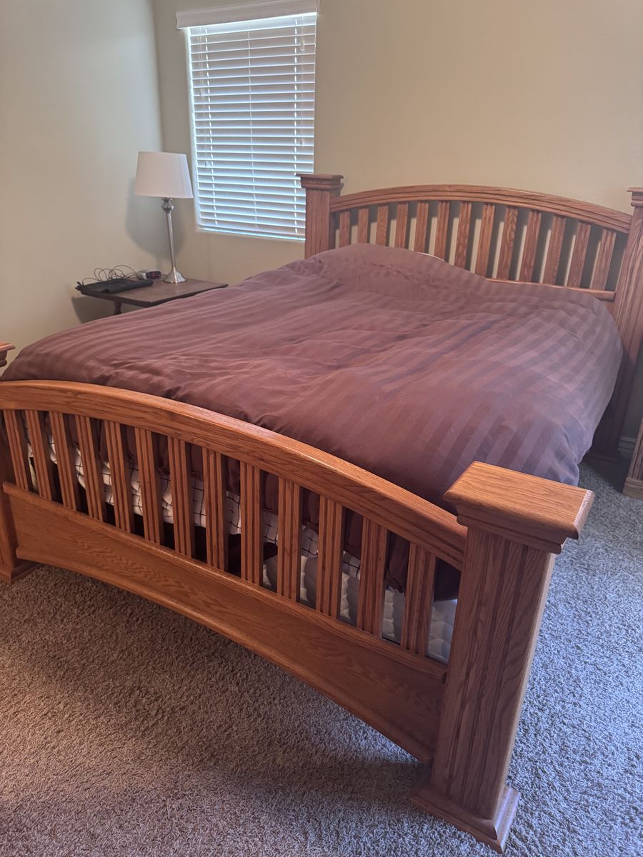 Oak Bedroom Set - Bed Frame, Nightstand, and Tall Dresser/Armoire
