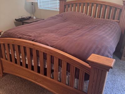 Oak Bedroom Set - Bed Frame, Nightstand, and Tall Dresser/Armoire