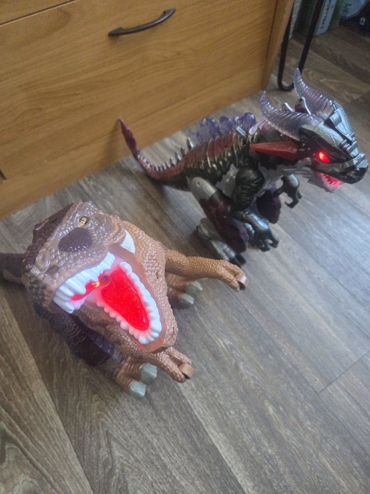Two Light-Up Roaring Dinosaur Toys - T-Rex & Dragon Action Figures