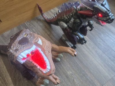 Two Light-Up Roaring Dinosaur Toys - T-Rex & Dragon Action Figures