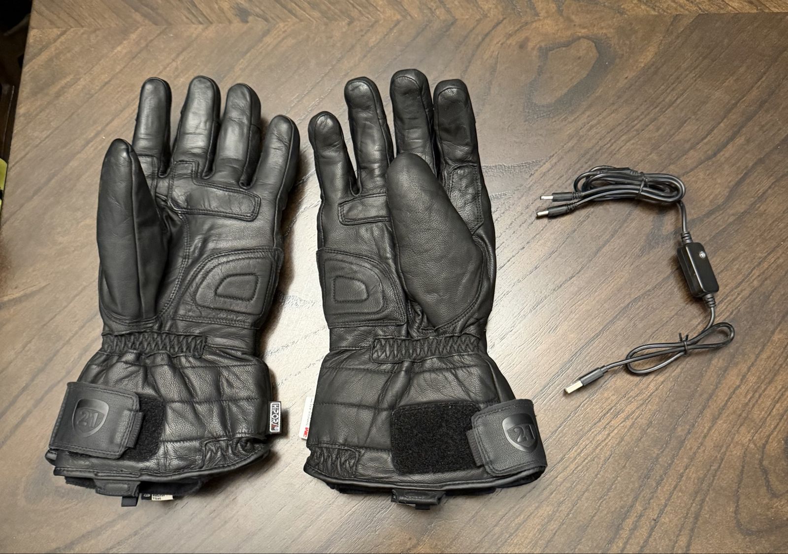 Black Leather Heated Armored Gloves - Motorcycle/Winter Riding