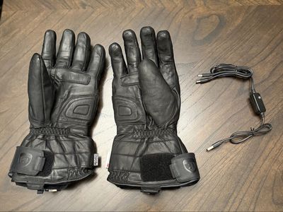 Black Leather Heated Armored Gloves - Motorcycle/Winter Riding