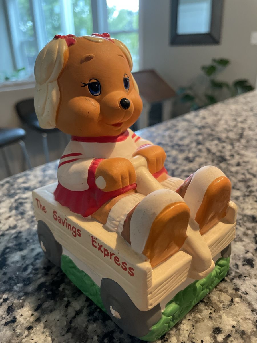 Get Along Gang Ceramic Bank Dotty Dog On Wagon Vintage 1980s The Savings Express bank