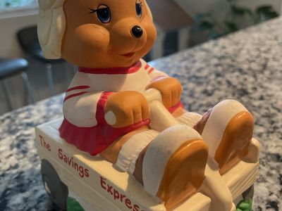 Get Along Gang Ceramic Bank Dotty Dog On Wagon Vintage 1980s The Savings Express bank