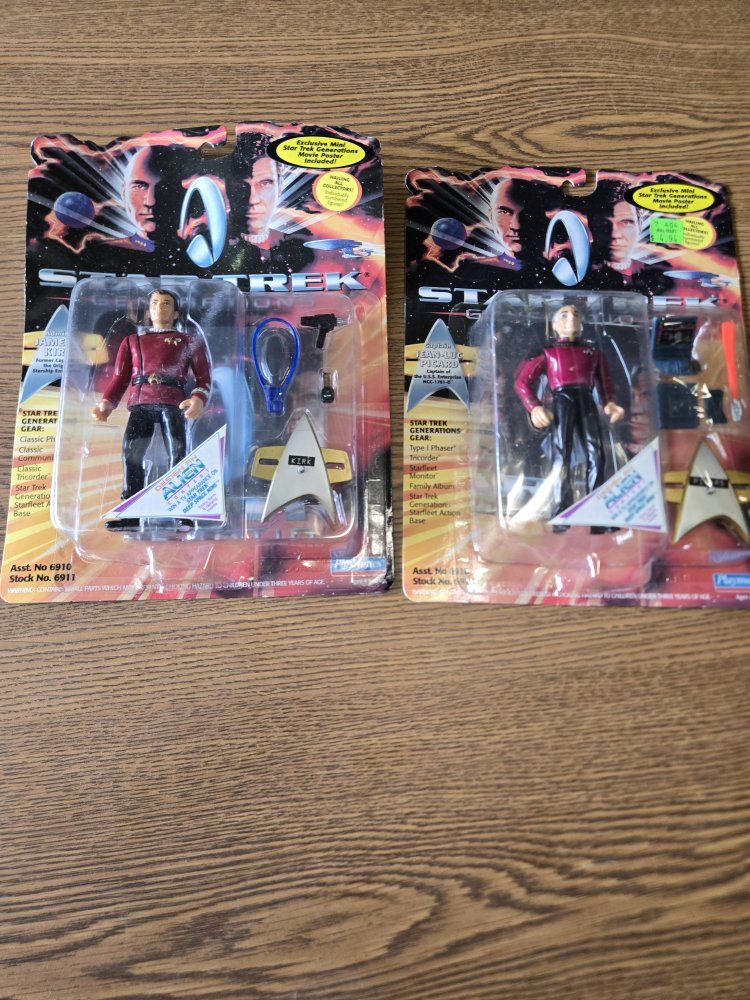 Vintage 1994 Playmates Star Trek Generations Captain Kirk & Picard Action Figure Lot - New, Sealed