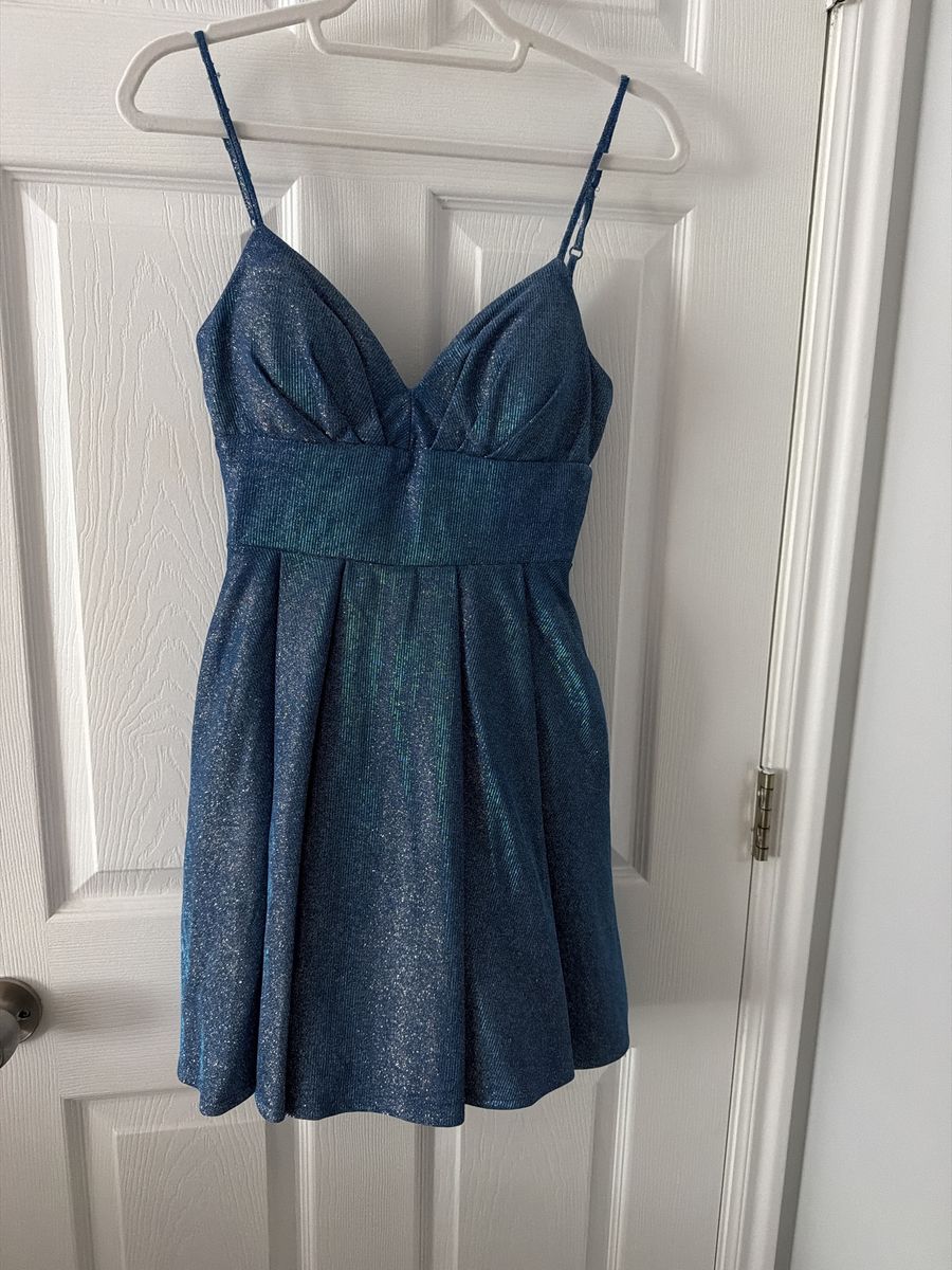 Shimmery Blue Sleeveless Dress - Adjustable Straps - Size S