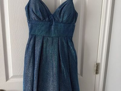 Shimmery Blue Sleeveless Dress - Adjustable Straps - Size S