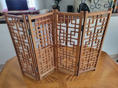 Vintage Japanese Wooden Screen Room Divider Decor, 4-Panel.
