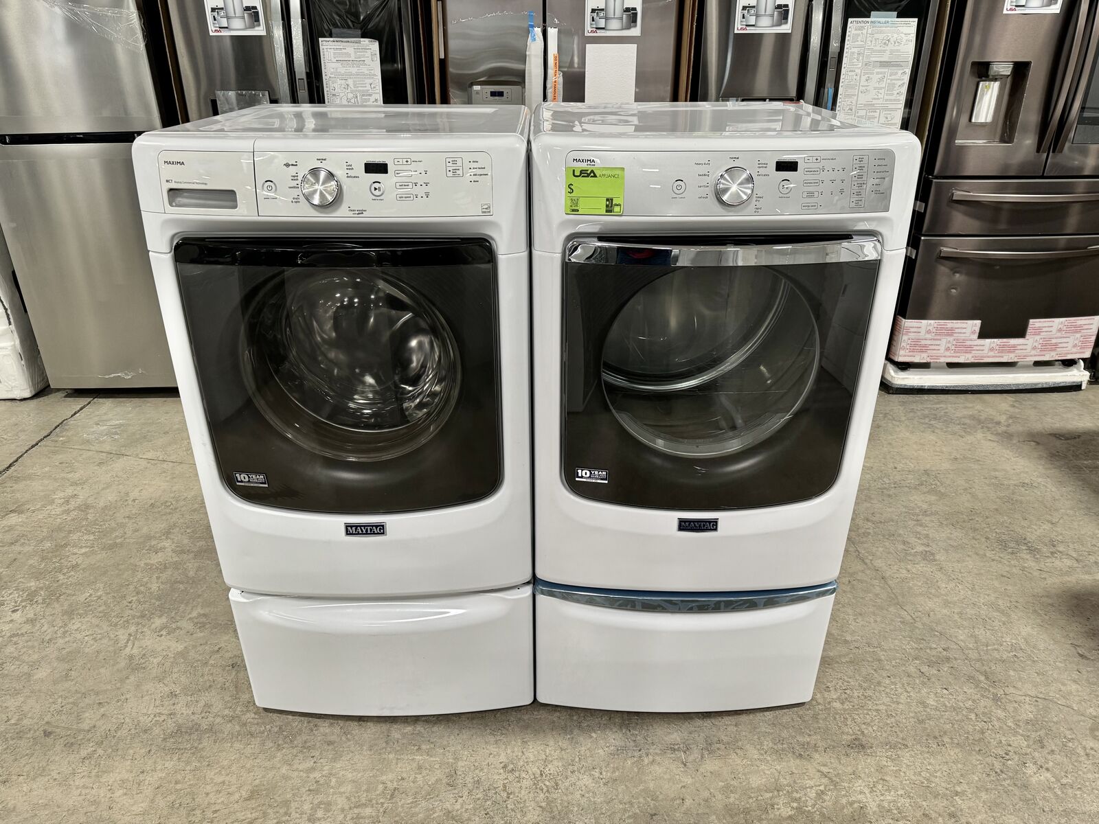 MAYTAG WASHER AND DRYER SET WITH ONE YEAR WARRANTY