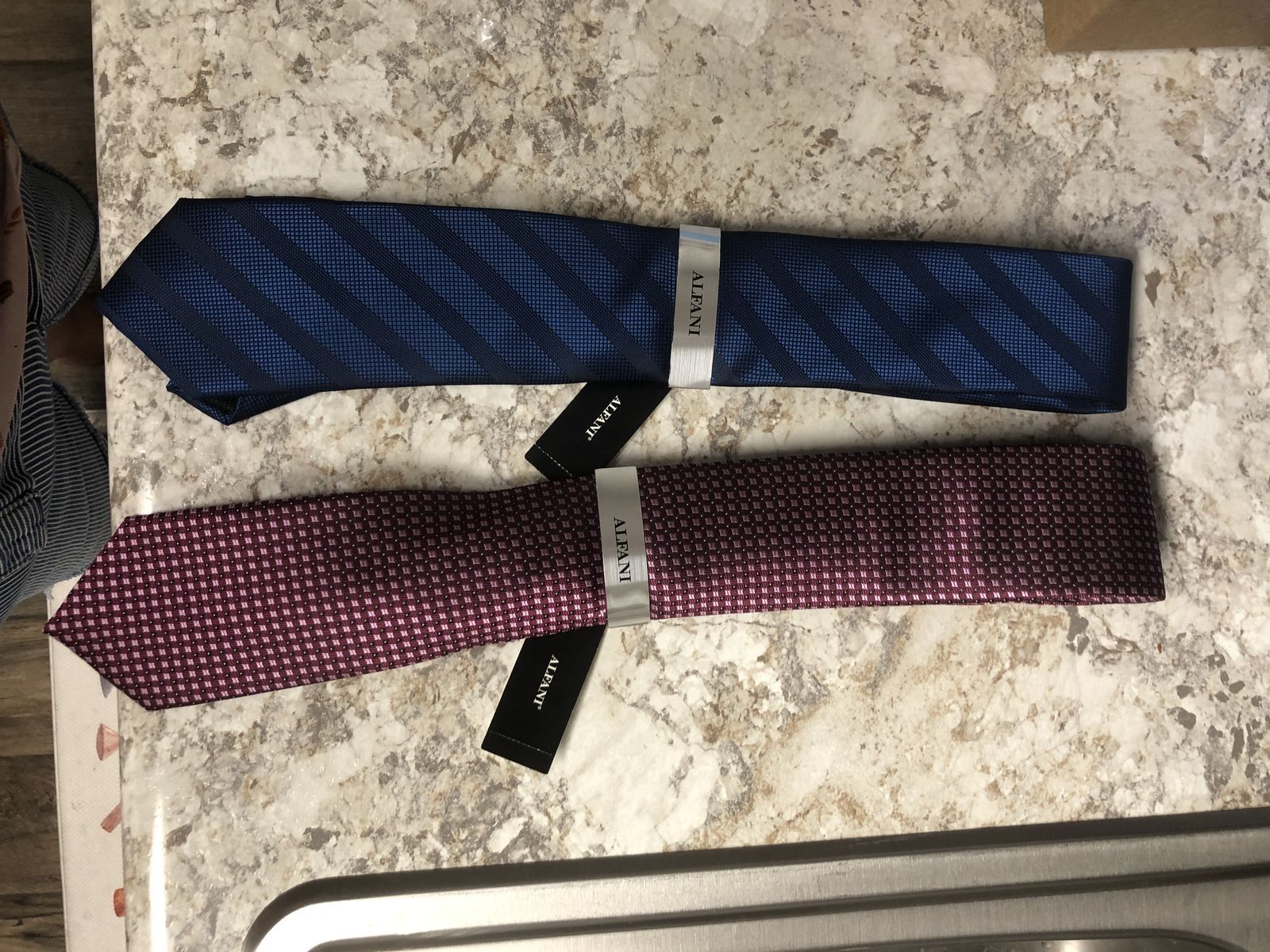 ALFIANI Men's Slim Ties - Blue Striped & Burgundy Textured - NWT (Set of 2)