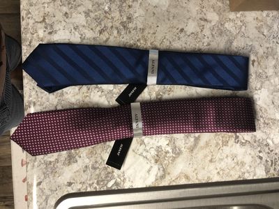 ALFIANI Men's Slim Ties - Blue Striped & Burgundy Textured - NWT (Set of 2)
