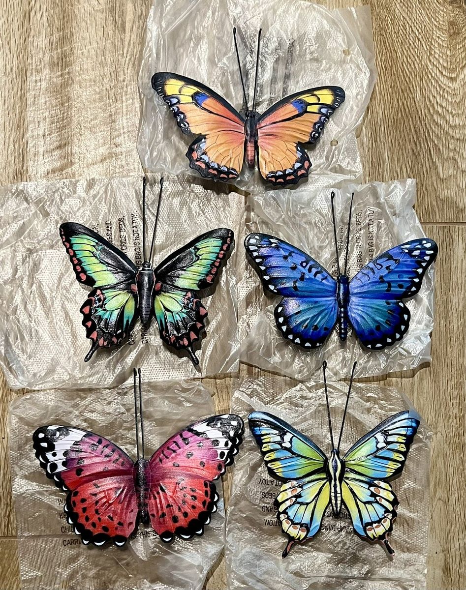 5 Pcs 3D Lifelike 7.5" Metal Multi-color Butterflies Indoor / Outdoor Hanging Decorations BA8